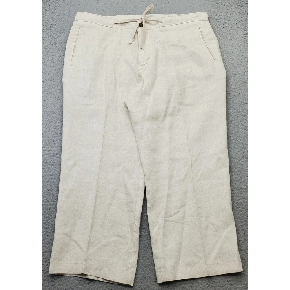 Tasso Elba Island Trouser Pants Mens 38x30 Tan Linen Straight Leg Drawstring